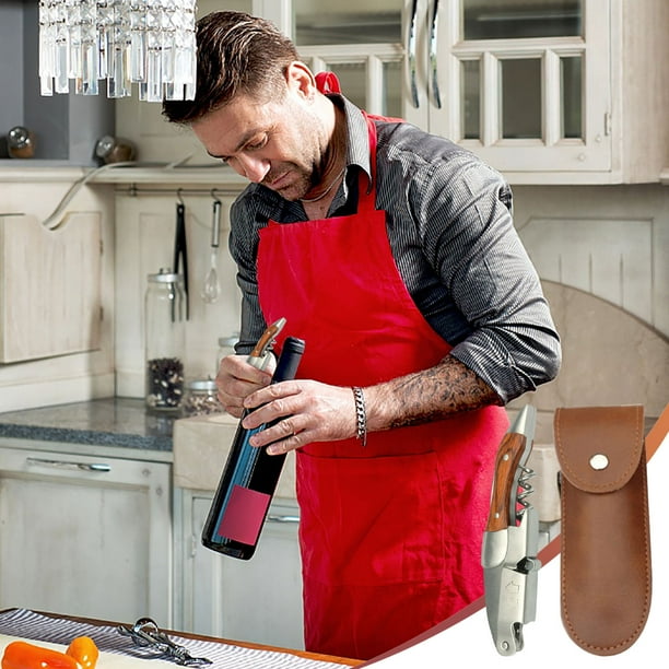 Fiudx Abridor de Botellas con Mango de Madera, Herramienta Multifuncional 3 En 1, Sacacorchos de Acero Inoxidable, Diseño Portátil, Ideal para Amantes Del Vino y La Cerveza, Ideal para Picnics y Barb