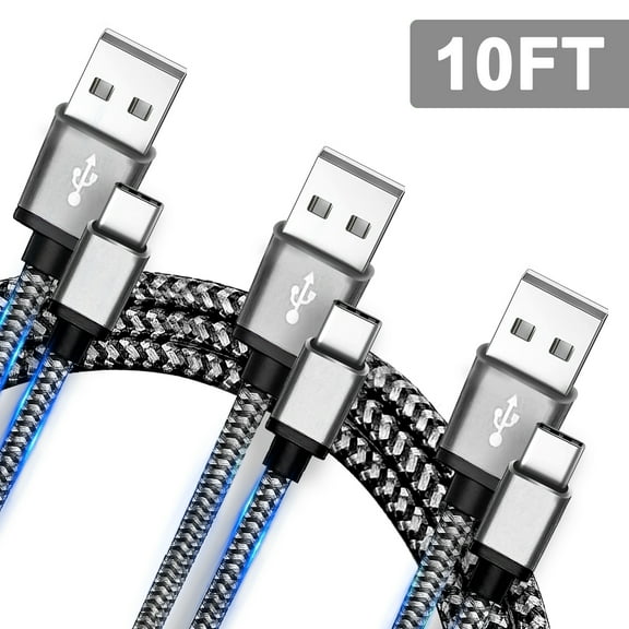 Type C Charging Long Cable Cord, 3pcs 10FT Fast Charging USB-C Charger Sync Data Power USB Cords Fit for Samsung Galaxy Note 8 9 S8 S8 Plus S9 S9 Plus, Other Type C Devices Smartphones