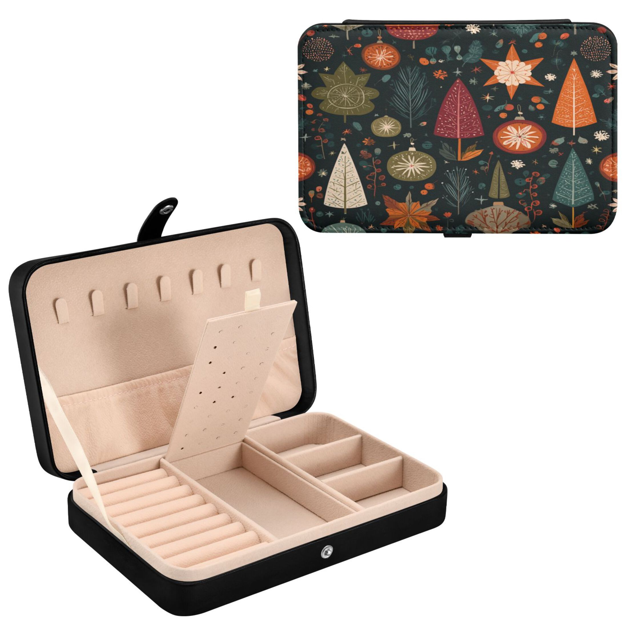 Leather Jewelry Box Rectangular 8.27x5.5x1.78In Travel Jewelry Storage Earrings Necklace Bracelet Watch Brooch Storage Christmas Elements Beautiful