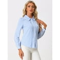 thumbnail image 2 of DARING DIVA Women's Peter Pan Collar Puff Sleeve Work Blouse XS Light Blue, 2 of 6