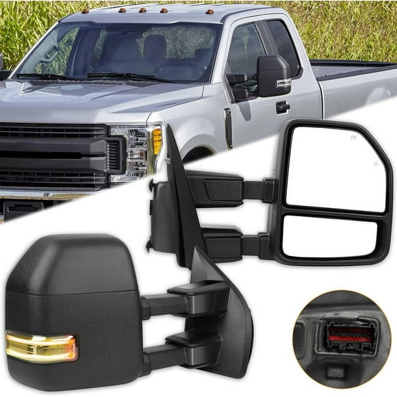 Towing Mirrors Fit for 2017-2019 for Ford for F250 F350 F450 Super Duty Tow Mirrors with Power Heated Turn Signal Width Parallel Auxiliary Light Black 1 Pair of Mirrors Left and Right Side