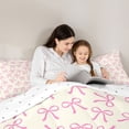 thumbnail image 5 of jejeloiu Cartoon Bowtie Ribbon Full Size Comforter Sets,Pink Beige Bedding Sets For Girl Reversible 3pcs, 5 of 8