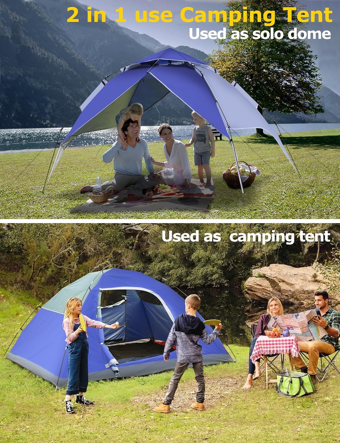 Camping Tents 4 Person Instant Pop Up Tent for Camping Waterproof Cabin Tents for Camp Easy Set up 2 in 1 Family Dome Tent with Rainfly Sun Shelter for Hiking & Traveling & Beach
