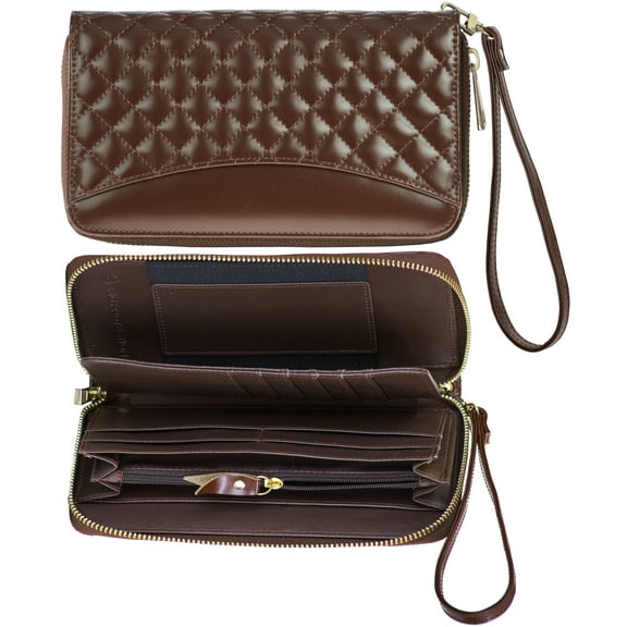 Women's Genuine Leather Wallet Wristlet Strap Clutch with Scan Proof Walls for tap-to-pay contactless credit card ID RFID protection