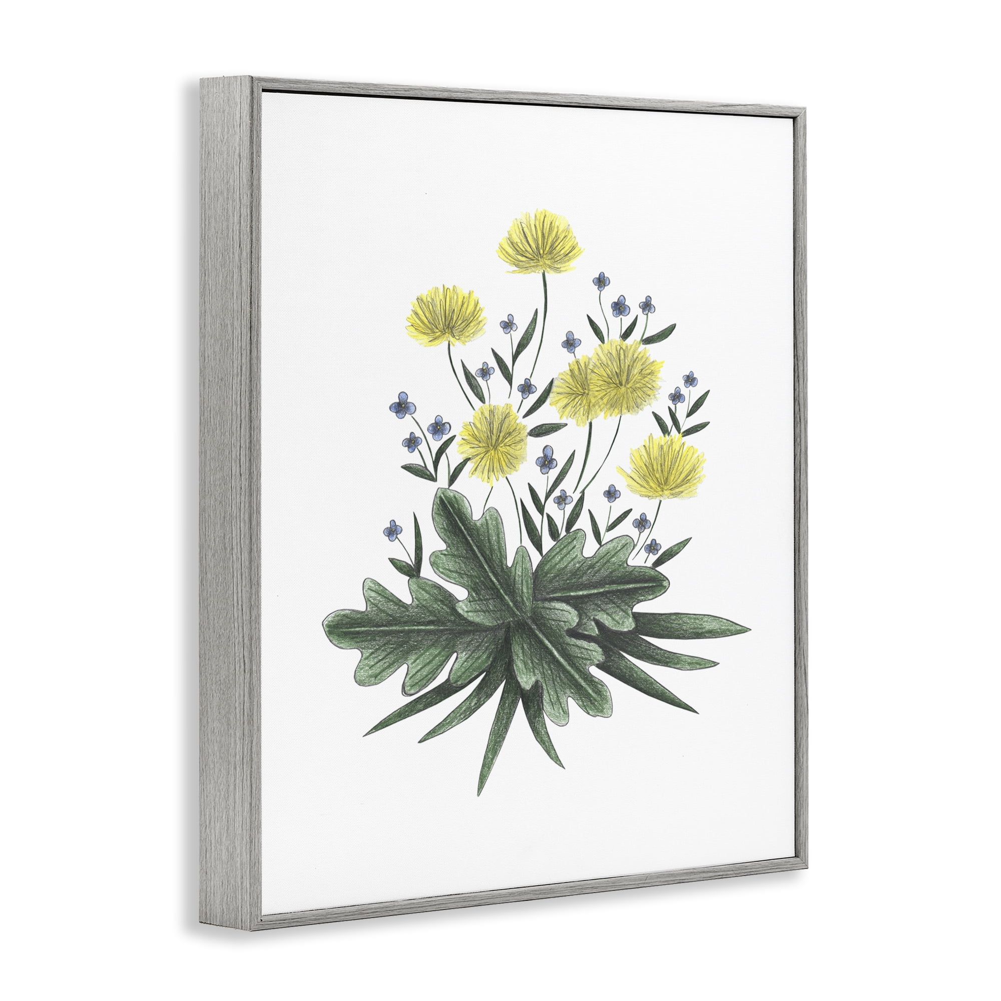 Dandelion Flower Illustration Gray Framed Giclee Art, design by Cecilia Battaini