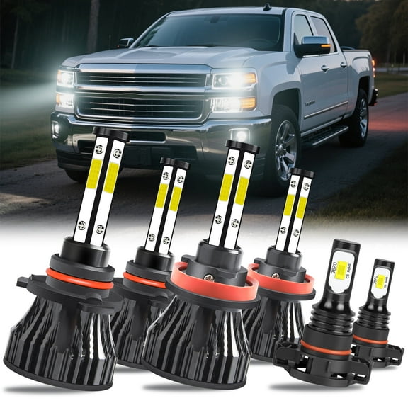 For Chevrolet Silverado 1500 2007-2015 Led Headlights 20000LM 9005 High Beam H11 Low Beam 5202 Fog Light Bulbs