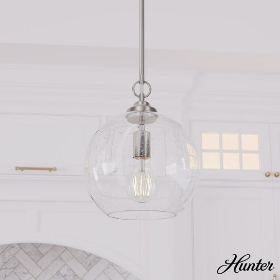 Hunter - High Oaks 1-light Brushed Nickel, Small Pendant Light, Dimmable, Formal Style, Globe Shaped, for Bedrooms, Dining, Living Rooms - 48060