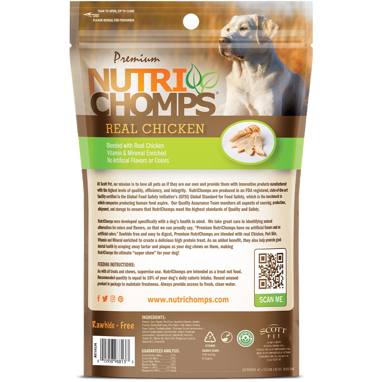 Nutri Chomps Premium Rawhide-Free Braided Dog Chews, Real Chicken, 6 Inch, 4 Count