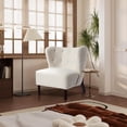 thumbnail image 3 of Miniyam Sherpa Boucle Accent Chair with Wooden Legs,Round Upholstered Armless Chair for Small Spaces,Reading Chair,White, 3 of 12