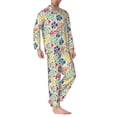 thumbnail image 2 of Naloa Cartoon Flowers Men’s Pajamas Set - Long Sleeve Button Down Sleep Shirt and Pajama Bottoms Sleepwear Set-X-Large, 2 of 7