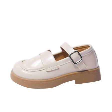 JAHH Kids Travel Clearance Gowns Shoes Fashion Spring Summer Children Casual Shoe Girls Leather Dress Shoes Thick Soles Simple Design Solid Color Buckle Comfortable(3-3.5 Years Beige)