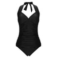 thumbnail image 4 of IYYVV Womens Two Piece Swimsuits Tummy Control Tankini Plus Size Tummy Control Bathing Suit Halter V Neck Swimwear Black XL, 4 of 6