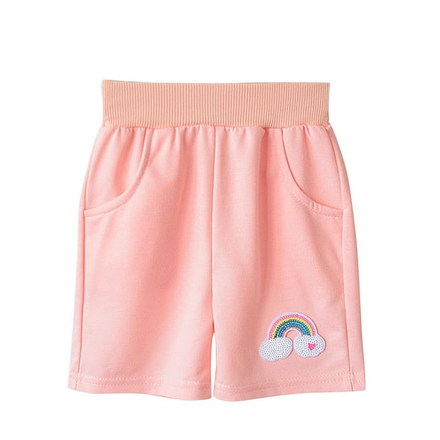 Odeerbi 1-10 Años Niños Niñas Deportes de Bermudas Pantalones Cortos Arco Iris Bordado Entrenamiento Pantalones Cortos de Algodón Atlético Pantalones de Longitud Media