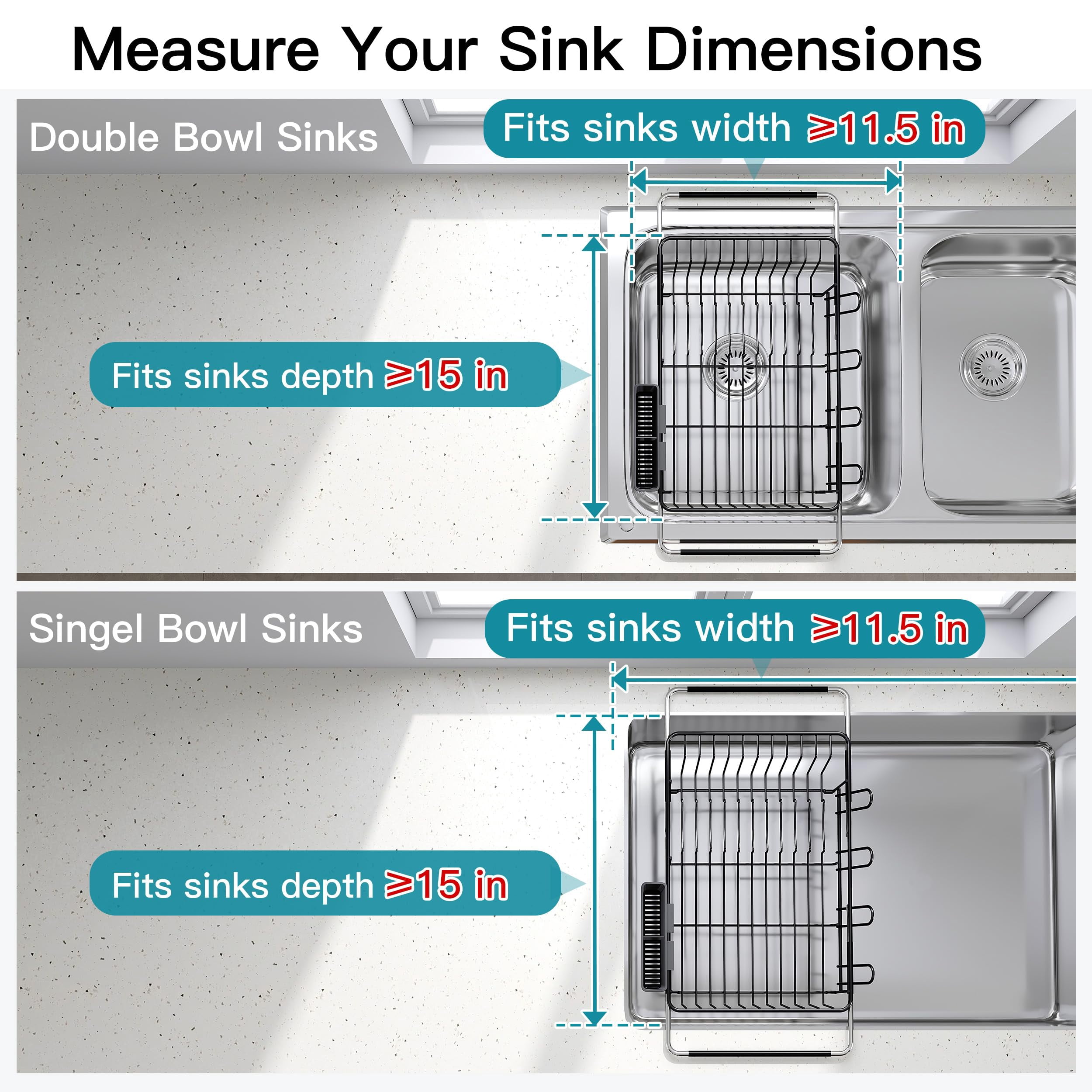 Dish Drying Rack - Expandable Stainless Steel Black - Over/In Sink Use
