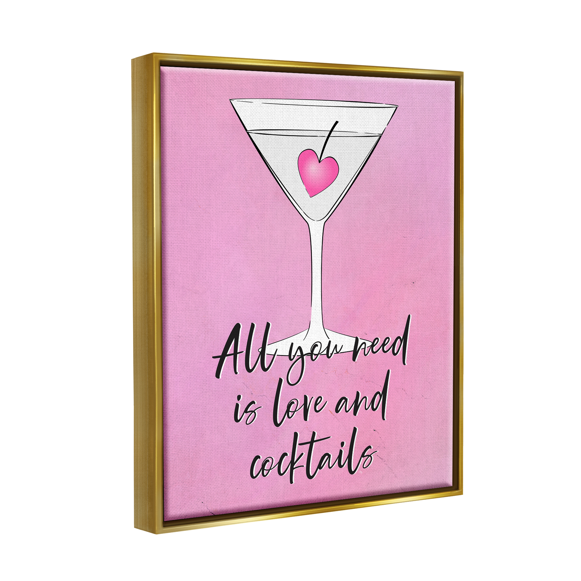 Stupell Industries Love & Cocktails Pink Martini Religious Painting Gold Floater Framed Art Print Wall Art
