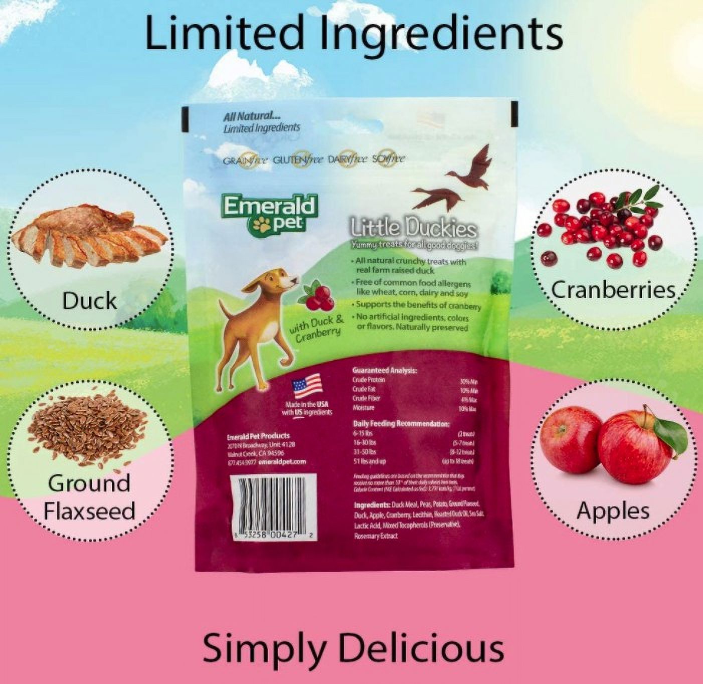 Emerald Pet Little Duckies Dog Treats with Duck and Cranberry [Dog Meat and Jerky Treats, Dog Clearance, Emerald Pet, Dog Supplies] 5 oz