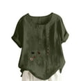 thumbnail image 2 of QUNYINEY Crew Neck Shirts for Women Casual Short Sleeve Floral Tops Cotton Linen Loose Button Pullover Women Tops, 2 of 5