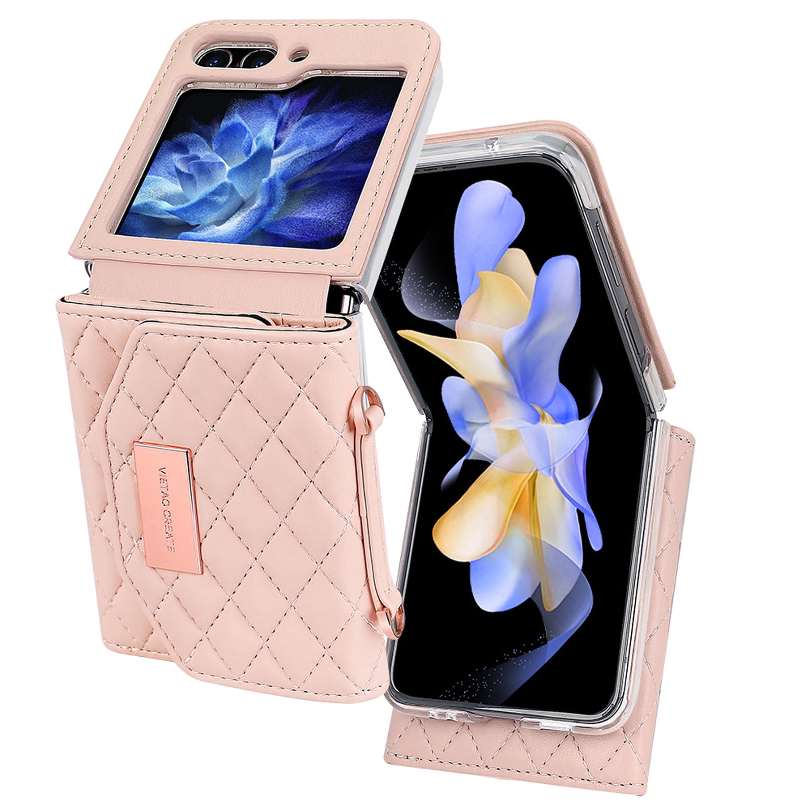 for Samsung Galaxy Z Flip 6 Case with Card Slots, [Crossbody Strap] [RFID Blocking] Women Girls PU Leather Wallet Case Lanyard Crossbody Bag Phone Case for Samsung Galaxy Z Flip 6,Pink