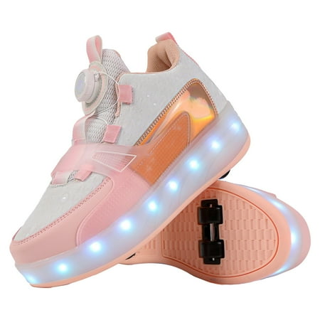 

MIASHUI Roller Skate Shoes for Boys and Girls Thick Soled Sneakers with Wheels Light Up Shoes USB Rechargeable Skate Sneakers Pink 12.5-13 Years