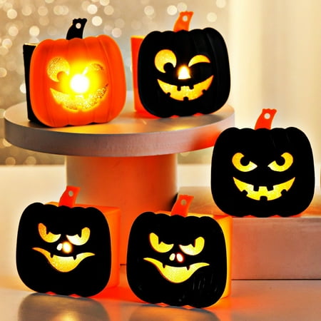 

LHNFT Halloween Pumpkin Lanterns Electronic Candle Lights Party Decorations Ornaments Small Night Lights Halloween Decorations Fall Decorations for Home