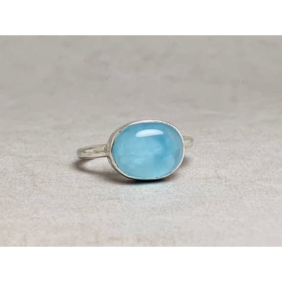 Heaven Crafts Aqua Chalcedony Ring 925 Sterling Silver Handmade Oval Shape Gemstone Gift For Her