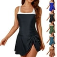 thumbnail image 4 of Fmbrln Womens One Piece Swimsuit Fashion Modest Color Block Bathing Adjustable Strap Swim Skirt, 4 of 5