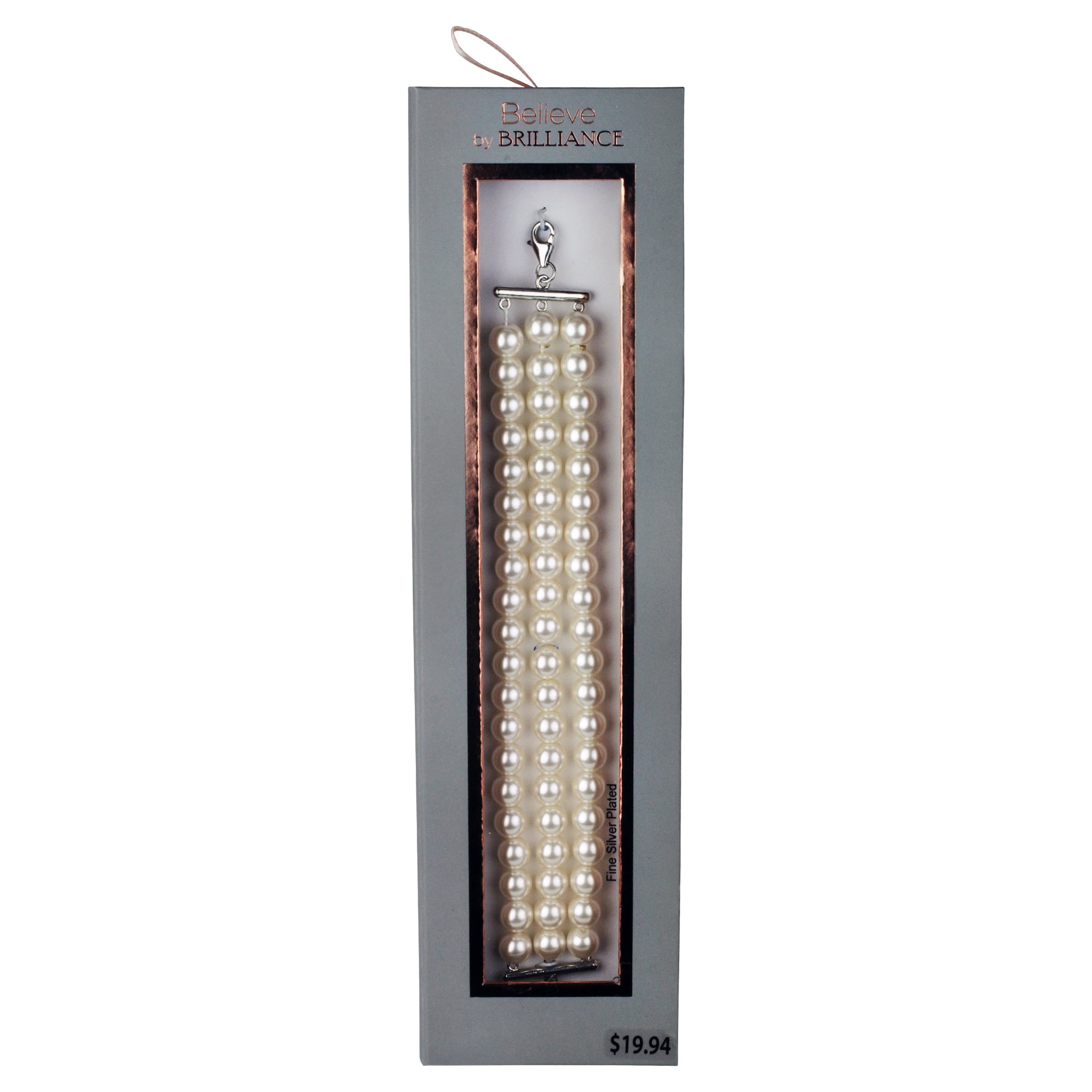 Believe by Brilliance Adult Fine Silver Plated Simulated Pearl Bracelet With Clasp
