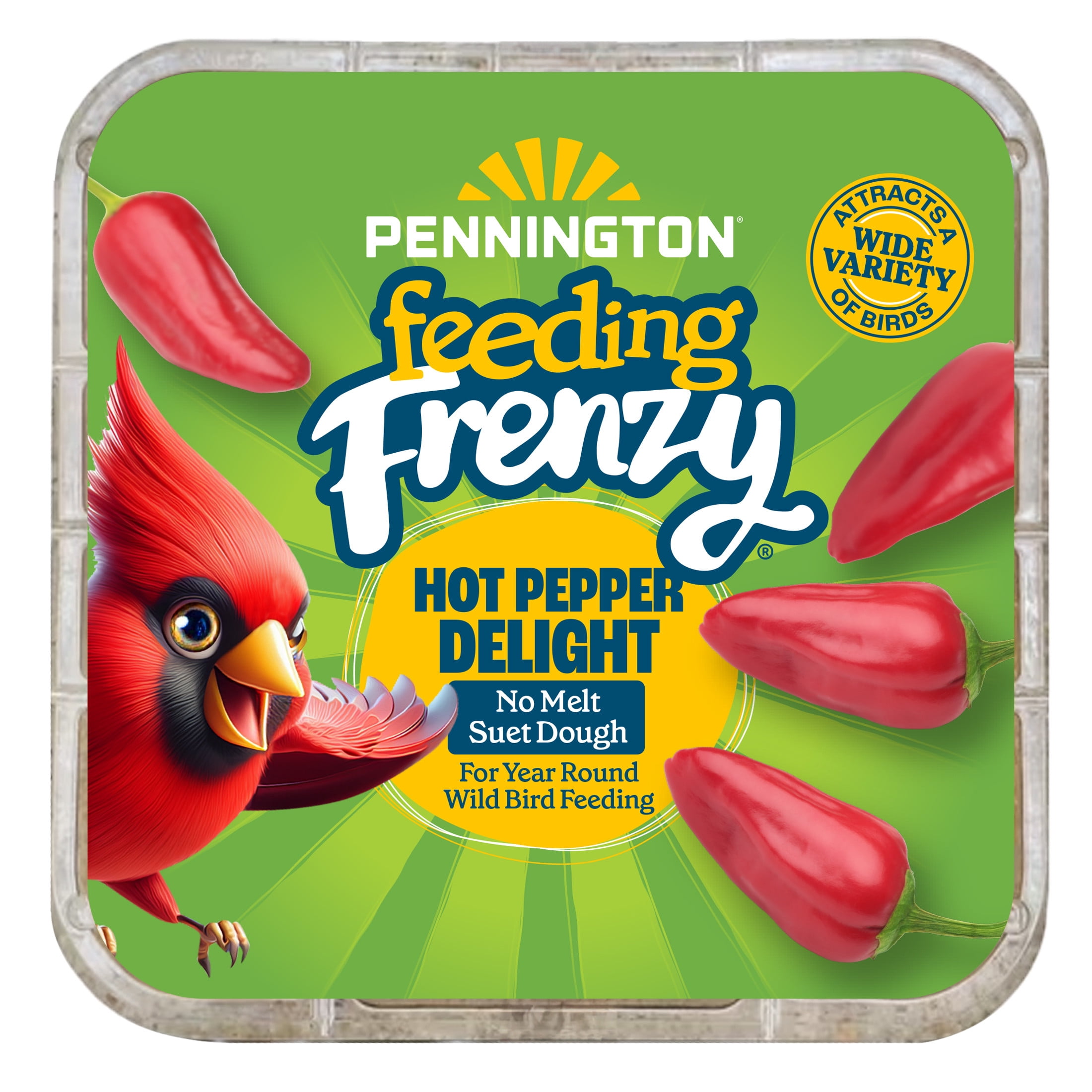 (12 pack) Pennington Feeding Frenzy Hot Pepper Delight No Melt Suet Dough Wild Bird Food Suet Cakes for Wild Birds, 11.75 oz., 1 Pack, Fresh