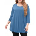 thumbnail image 2 of Dweltoz Women's Plus Size Shirts L-4XL 2025 Summer Crew Neck Tunic Tops 3/4 Sleeve T-Shirts Oversized Soild Color Tees Blouses,Blue 3XL, 2 of 5
