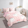 thumbnail image 2 of Homewish Cartoon Bow Ghost Twin Bedding, Halloween Skull Ribbon Bedding Comforter Set, Pink Reversible, 7-Piece, 2 of 7