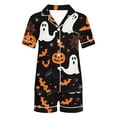 thumbnail image 6 of Enjoytime Women 2 Piece Pajamas Set Pumpkin Ghost Print Short Sleeve Button Down Shirt with Shorts Summer Casual Lounge Set Black C M, 6 of 6