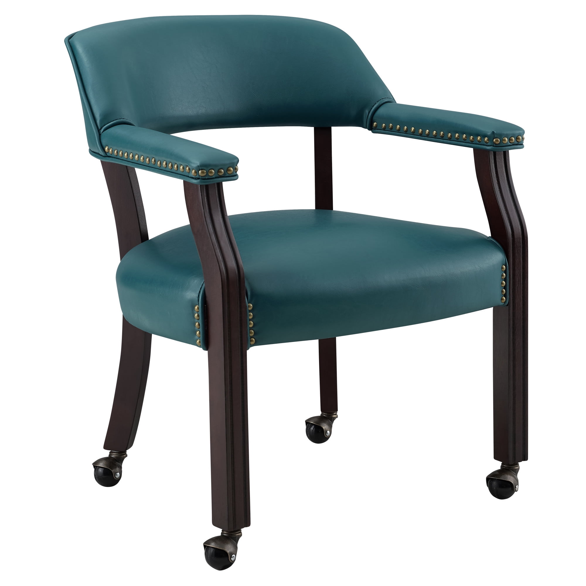 Steve Silver Tournament Faux Leather Dining Chairs with Arms, Teal