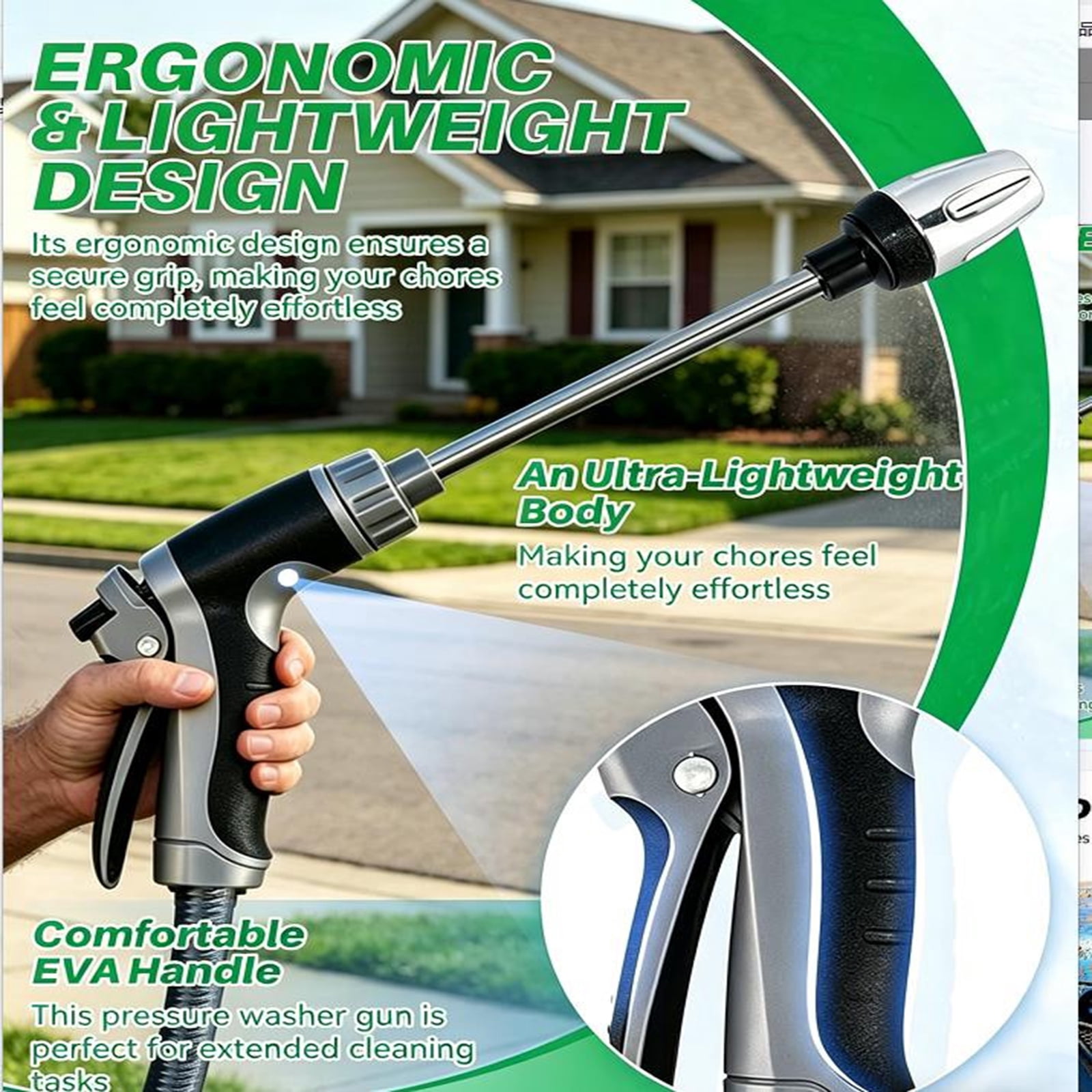 EBCUE 2026 Upgrade Turn Any Hose into a High Pressure Water Cleaning Jet, Power Jet Washer with High Pressure Hose Nozzle, Multi Function Lawn & Garden Watering Sprayer for Yard Car