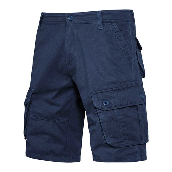 Ceisia Men's Solid Casual Cargo Shorts Button Zipper Fly Multi Pocket Elastic Waist 5 Inch Bottoms Navy L Gifts for Father
