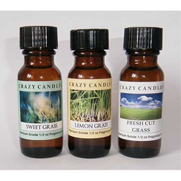 3 Bottles Set, 1 Fresh Cut Grass, 1 Lemon Grass, 1 Sweet Grass 1/2 Fl Oz Each 15ml Premium Grade Scented Fragrance Oils By Cra