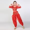 thumbnail image 5 of Hinvhai Girls Belly Dance Dress Clothes Harem Pants Shiny Belly Dance Suits with Head Veil Waist Chain Outfit Red 5-7 Years, 5 of 7