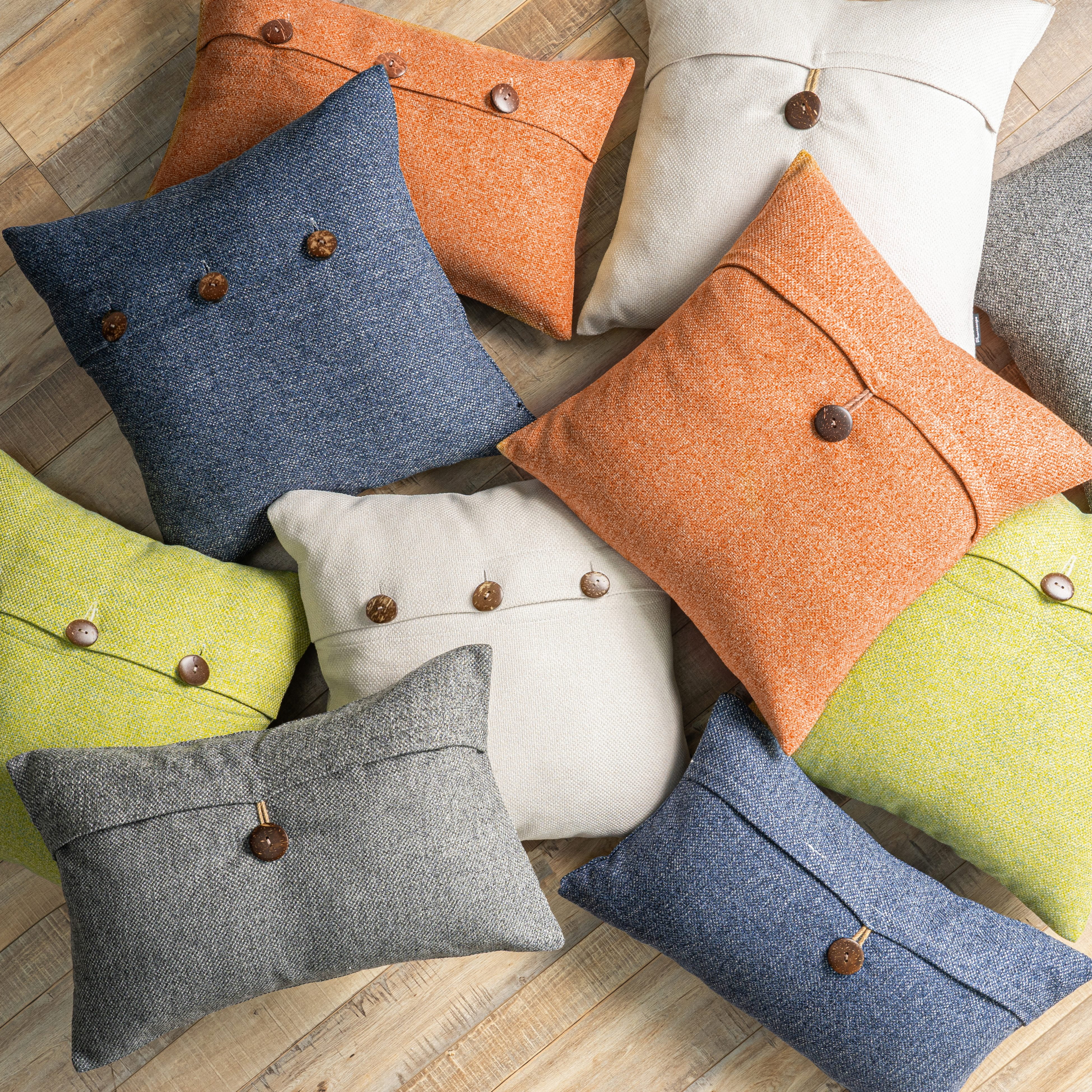 Phantoscope Farmhouse Triple Button Linen Decorative Throw Pillow, Ivory, 18" x 18", 1 Pack