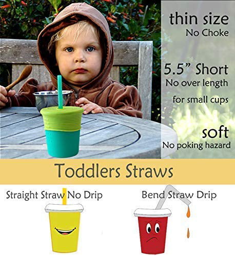 Girls Color Tegion Thin Short Reusable Toddlers& Kids Silicone Straws for The First Years Take & Toss Spill Proof Straw Cup,10-14 oz Small Tumbler 