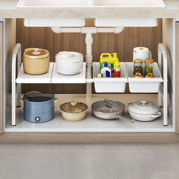 HOARBOEG Adjustable Kitchen Storage Rack, Cabinet Organizer and Expander, Countertop Dish Drying Rack, Multi-Tier Storage Shelf for Bowls, Plates, Spices & Pantry