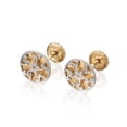 thumbnail image 1 of Aretes de oro 14K GIALLO broquel Flor y hojas oro blanco y amarillo, 1 of 2