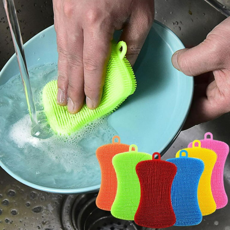 5pcs Silicone Sponge Dish Sponges, Silicone Sponge Dish Washing Kitchen Gadgets Brush Accessories, Kitchen Sponge Double Sided Cleaning Sponges, Size