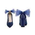 thumbnail image 5 of BLISSFUL STEP Perphy Pointed Toe Bow Lace Decor Block Heel Pumps for Women Dark Blue 7, 5 of 6
