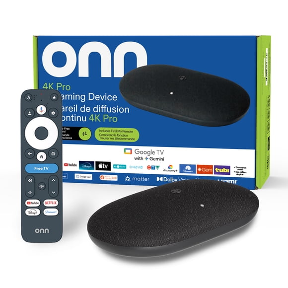 Dispositif de streaming onn 4K Pro Google TV avec Gemini, Modèle 2026, Streaming ultra-rapide, 4K UHD, 32 Go stockage, 3 Go RAM, Dolby Vision/Atmos, « Trouver ma télécommande », Port Ethernet