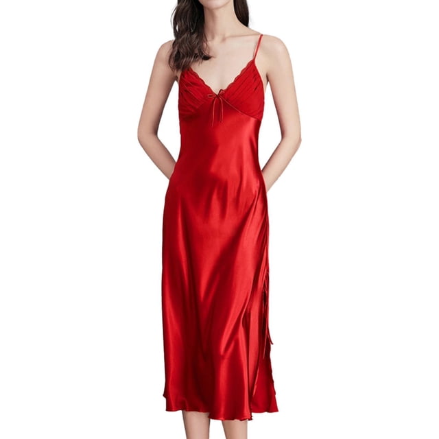 GPOECD Pyjama Grande Taille Nuisette Sans Manches pour Femmes Été Robe de Nuit Légère Rouge,TTG