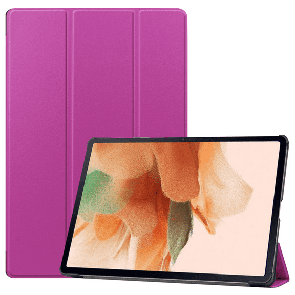 For Samsung Galaxy Tab S7 FE 12.4" 2021 / Galaxy Tab S7  12.4" 2021T730/T736, Flexible TPU Back Cover Lightweight Tri-Fold Stand with Auto Sleep/Wake, Purple