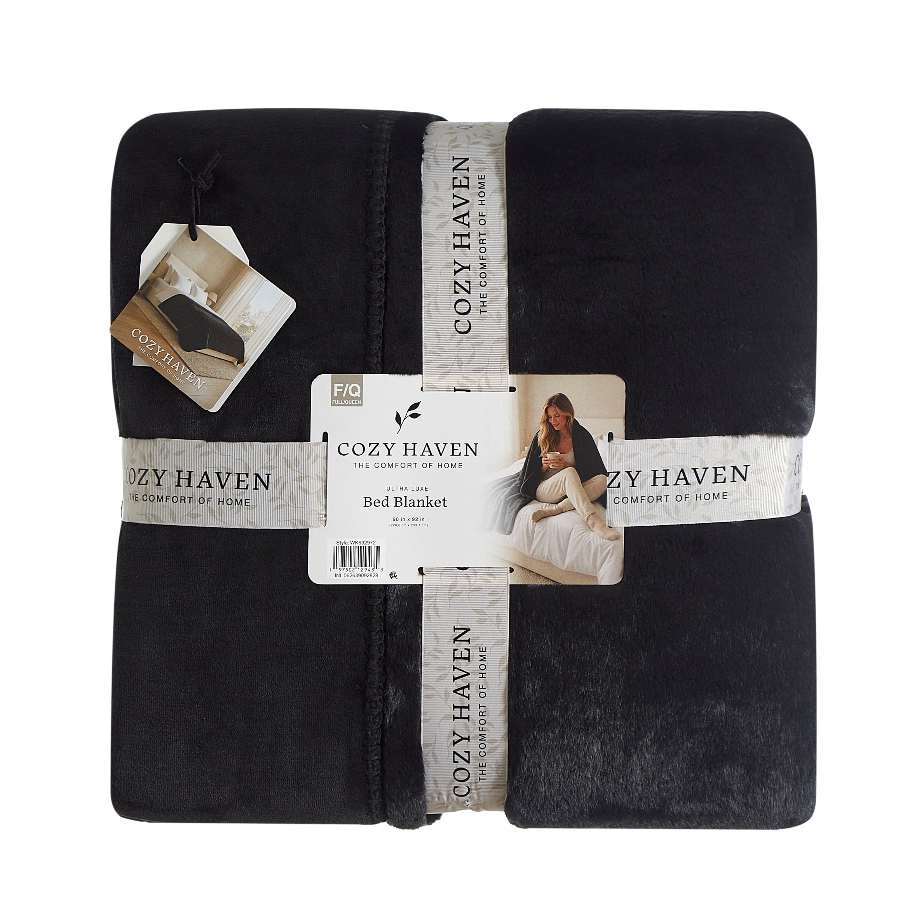 Cozy Haven Luxury Reversible Faux Fur Bed Blanket, Black, King, 102 x 92 in