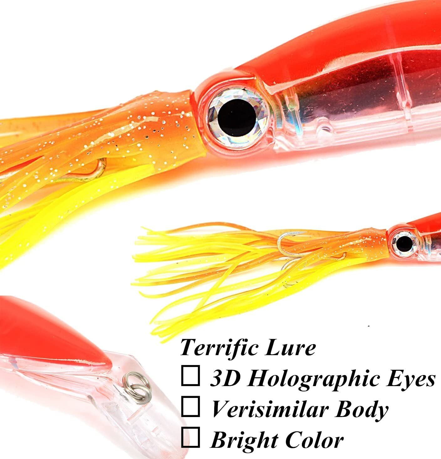6 Pack Squid Skirts Fishing Lures 1.4 OZ/5.1 IN Octopus Bait with 2 Treble Hooks