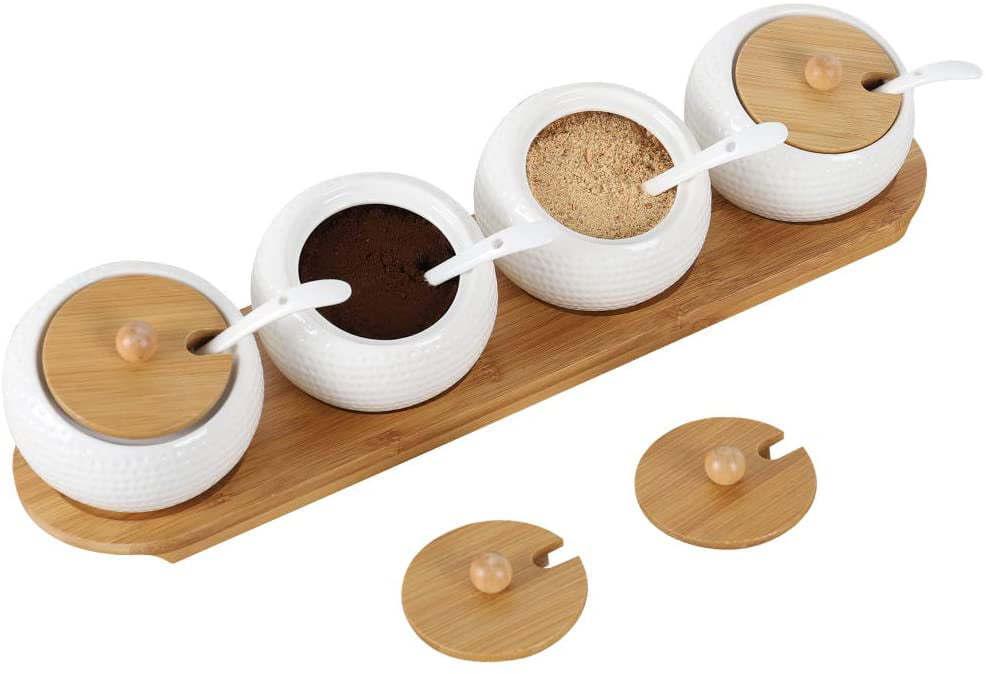 Retro Spice Jar Seasoning Can Sugar Bowl With Lid Wood Box Kitchen Tools S 