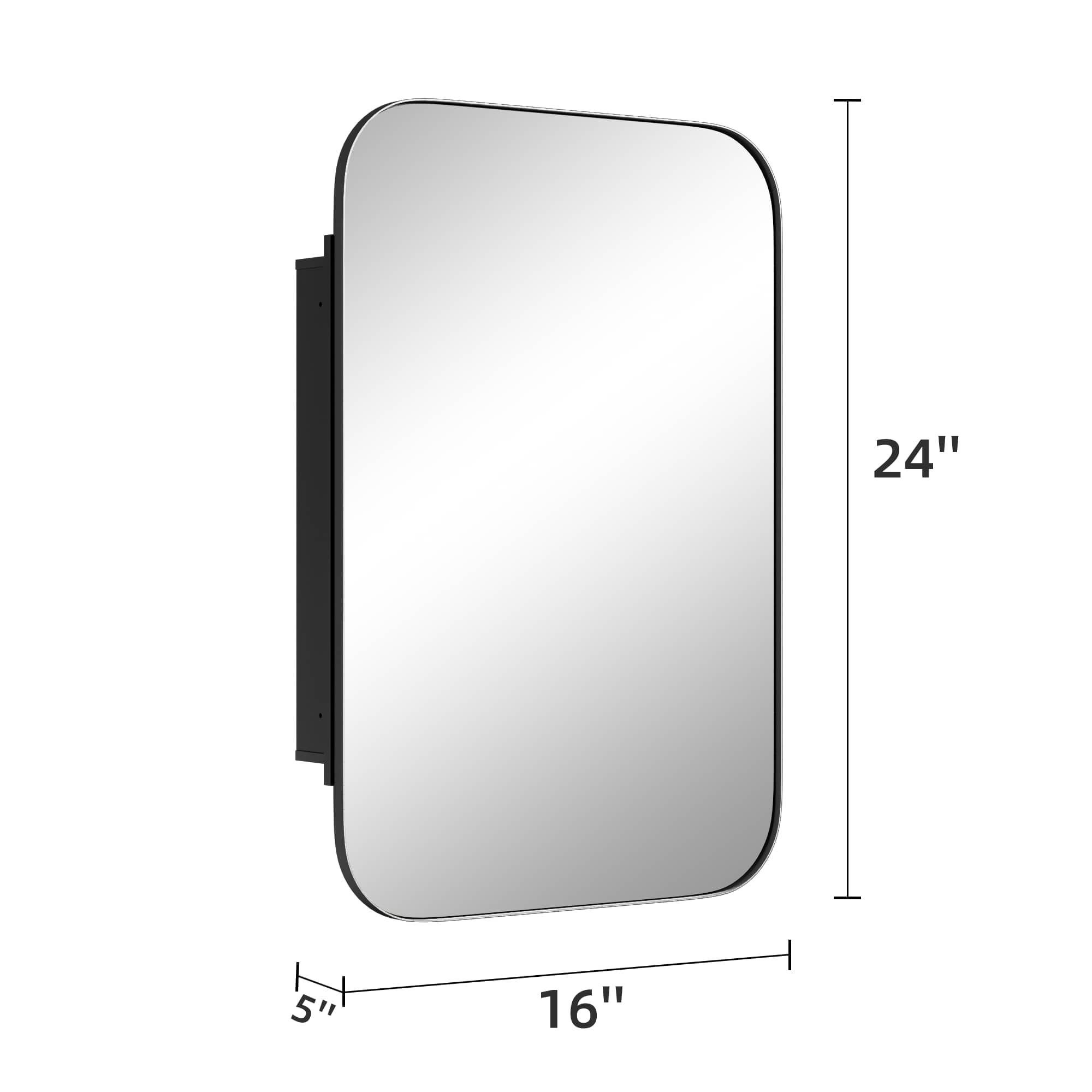 MAYEERTY 24"x16" Iron Rectangular Bathroom Mirror Cabinet, Black
