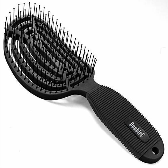 NuWay 4HAIR DoubleC U.S. Patented Double Curved Detangling Brush is Hair Dryer Safe (Iron Black)
